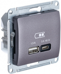Розетка USB Glossa тип А/тип С 45W высокоскор.заряд. QC, PD (сиреневый туман) GSL001429