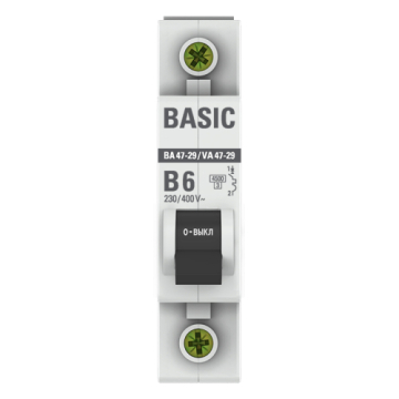 Автоматический выключатель EKF Basic ВА 47-29 1Р 6А 4,5кА (х-ка B) mcb4729-1-06-B