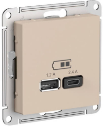 Розетка USB AtlasDesign тип А/тип C (песочный) ATN001239