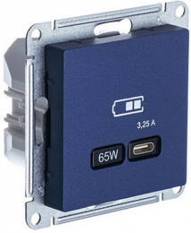 Розетка USB AtlasDesign тип С 65W высокоскор.заряд. QC, PD (аквамарин) ATN001127