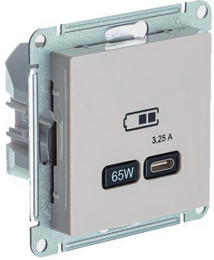 Розетка USB AtlasDesign тип С 65W высокоскор.заряд. QC, PD (песочный) ATN001227