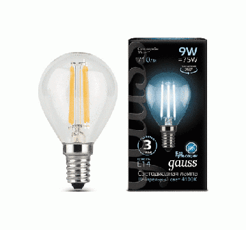 Светодиодная лампа Gauss LED Filament шар 9Вт. Е14 (естественный белый свет) 105801209