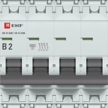 Автоматический выключатель EKF PROXIMA ВА 47-63N 4Р 2А 6кА (х-ка B) M636402B