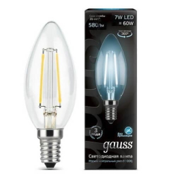Светодиодная лампа Gauss LED Filament свеча 7Вт. Е14 (естественный белый свет) 103801207