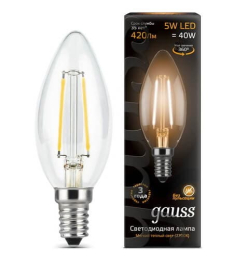Светодиодная лампа Gauss LED Filament свеча 5Вт. Е14 (теплый свет) 103801105