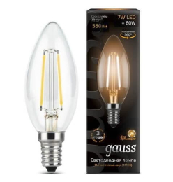 Светодиодная лампа Gauss LED Filament свеча 7Вт. Е14 (теплый свет) 103801107