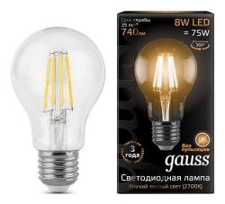 Светодиодная лампа Gauss LED Filament груша 8Вт. Е27 (теплый свет) 102802108