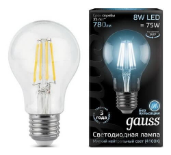 Светодиодная лампа Gauss LED Filament груша 8Вт. Е27 (естественный белый свет) 102802208