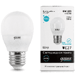 Светодиодная лампа Gauss LED Elementary шар 6Вт. Е27 (естественный белый свет) 53226