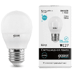 Светодиодная лампа Gauss LED Elementary шар 8Вт. Е27 (естественный белый свет) 53228