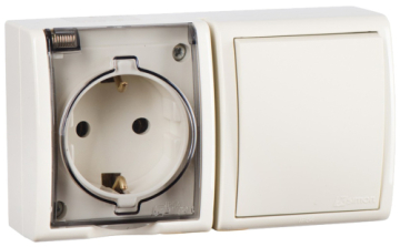 Блок Розетка 2P+E 16А + выключатель 10А Simon 15 Aqua IP54 (слоновая кость) 1594511-031