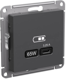 Розетка USB AtlasDesign тип С 65W высокоскор.заряд. QC, PD (базальт) ATN001427