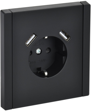 Зарядка USB (А+A) с розеткой FORTE&PIANO 3,1А FP145 (черный) FP-R14-16-U21-D31-K02