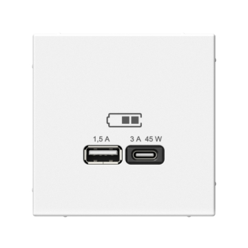 Розетка USB ArtGallery тип А/тип С высокоскор. заряд 45W QC PD (белый) GAL000129