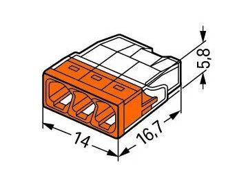 Клемма WAGO 3x2.5мм для распределительных коробок без пасты 2273-203