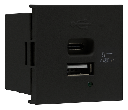 USB Donel зарядное устройство, 4.2A , Type A + C, 2 мод 45х45 мм (черный матовый) DUSB4200ANF