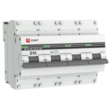 Автоматический выключатель EKF PROXIMA ВА 47-100 4Р 16А 10кА (х-ка D) mcb47100-4-16D-pro