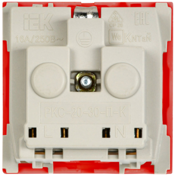 Розетка IEK PRIMER 2P+E со шторками 2 модуля РКС-20-32-П-К (красный) CKK-40D-RSZK2-K04-K
