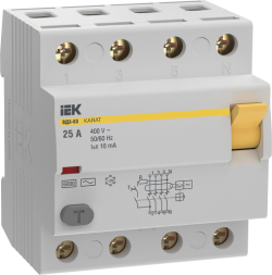 УЗО IEK ВД3-63 4P 25А 10мА 6кА тип AC MDV20-4-025-010