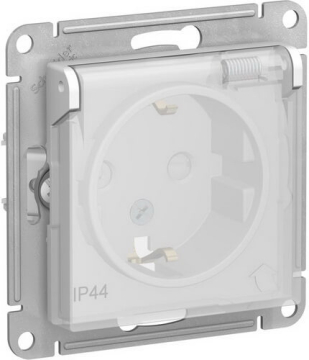 Розетка влагозащищенная с крышкой и защитными шторками IP 44 AtlasDesign на автозажимах (белый) ATN440146S