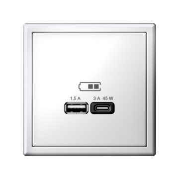 Розетка USB ArtGallery тип А/тип С высокоскор. заряд 45W QC PD (белый) GAL000129