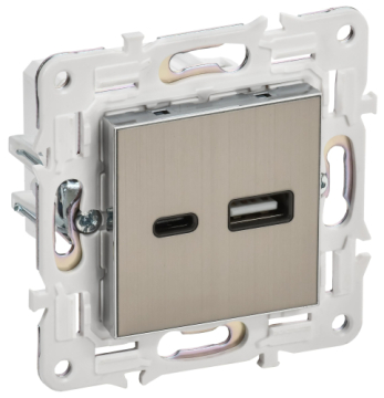 Розетка USB A+C 3,1А IEK SKANDY SK-R14N (никель) SK-U22-D31-K50