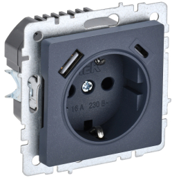 Зарядка USB (А+C) 18Вт с розеткой 16А BRITE маренго РЮш11-1-БрМ BR-R14-16-U22-018-K35