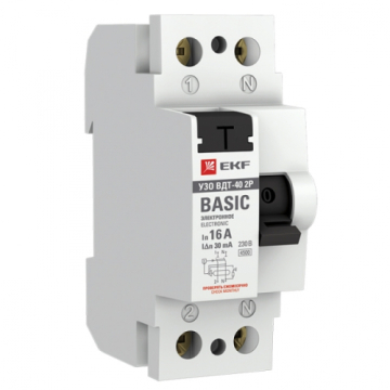 УЗО EKF Basic ВДT-40 2P 16А 30мА тип AC электронное elcb-2-16-30e-sim