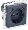 Зарядка USB (А+А) 2,1А с розеткой 16А BRITE маренго РЮш10-1-БрМ BR-R14-16-U21-D21-K35