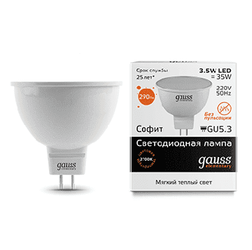 Светодиодная лампа Gauss LED Elementary 3,5Вт. GU 5.3 220V MR16 (теплый свет) 13514