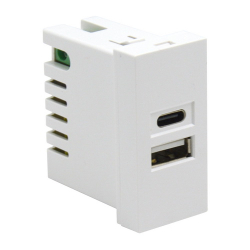 USB розетка Donel заряд 2.1A , Type A + C, 1 мод 22,5х45 мм (белый) DUSB2100WCF