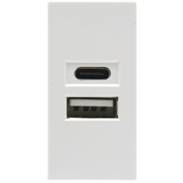 USB розетка Donel заряд 2.1A , Type A + C, 1 мод 22,5х45 мм (белый) DUSB2100WCF