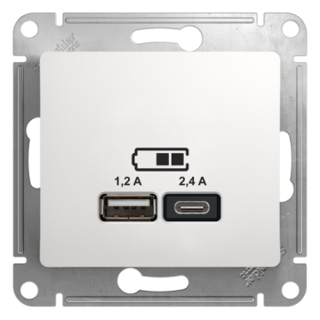 Розетка USB Glossa тип А+С 5В/2,4 А, 2х5В/1,2 А (белый) GSL000139
