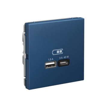 Розетка USB ArtGallery тип А/тип С высокоскор. заряд 45W QC PD (аквамарин) GAL001129