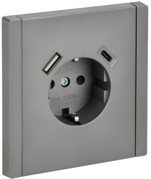 Зарядка USB (А+С) с розеткой IEK FORTE&PIANO 18Вт FP547 (сталь) FP-R14-16-U22-018-K46