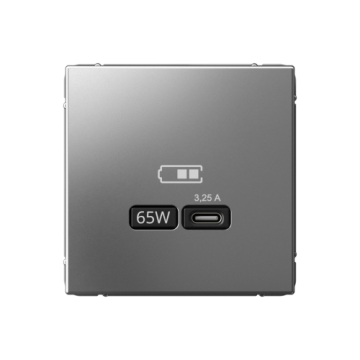 Розетка USB ArtGallery тип С высокоскор. заряд 65W QC PD (сталь) GAL000927
