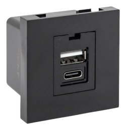 Розетка USB тип A+C, 2.1А, 2 гнезда EKF (черная матовая) E2MR2B-21USB-10-AC