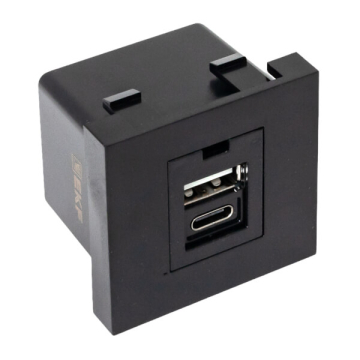 Розетка USB тип A+C, 2.1А, 2 гнезда EKF (черная матовая) E2MR2B-21USB-10-AC