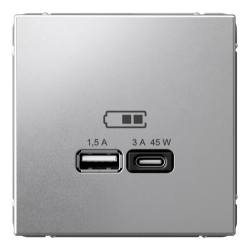 Розетка USB ArtGallery тип А/тип С высокоскор. заряд 45W QC PD (алюминий) GAL000329
