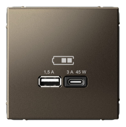 Розетка USB ArtGallery тип А/тип С высокоскор. заряд 45W QC PD (мокко) GAL000629