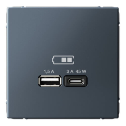 Розетка USB ArtGallery тип А/тип С высокоскор. заряд 45W QC PD (грифель) GAL000729