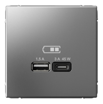 Розетка USB ArtGallery тип А/тип С высокоскор. заряд 45W QC PD (сталь) GAL000929