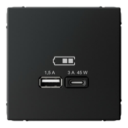 Розетка USB ArtGallery тип А/тип С высокоскор. заряд 45W QC PD (карбон) GAL001029