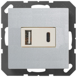 Зарядное устройство USB Jung тип A+C 3A (алюминий/белый) USB15CAWW+A1569USBAL