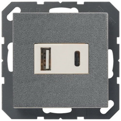 Зарядное устройство USB Jung тип A+C 3A (антрацит/белый) USB15CAWW+A569BFPLTANM