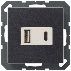 Зарядное устройство USB Jung тип A+C 3A (черный матовый/белый) USB15CAWW+A1569USBSWM