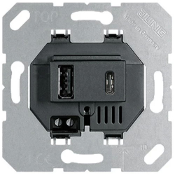 Механизм USB розетки Jung тип A+C 3000 mA (черный) USB15CASW