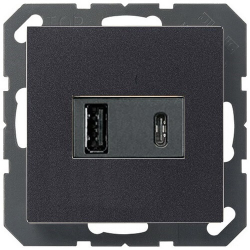 Зарядное устройство USB Jung тип A+C 3A (черный матовый/черный) USB15CASW+A1569USBSWM