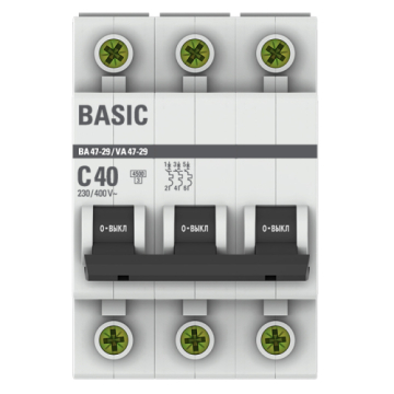 Автоматический выключатель EKF Basic ВА 47-29 3Р 40А 4,5кА (х-ка С) mcb4729-3-40C