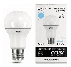 Светодиодная лампа Gauss LED Elementary 15Вт. Е27 (холодный белый свет) 23235